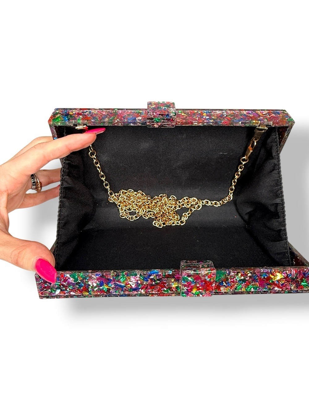 Multicolor Acrylic Evil Eye Box Clutch Crossbody Bag - Picture 4 of 4